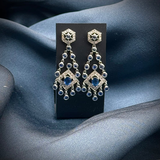 18 Carat White Gold Sapphire & Diamond Articulated Drop Earrings