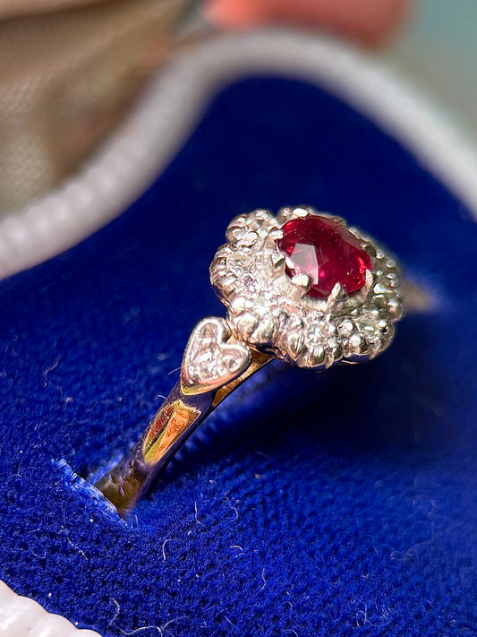 18ct Gold Ruby & Diamond “Heart” Cluster Ring