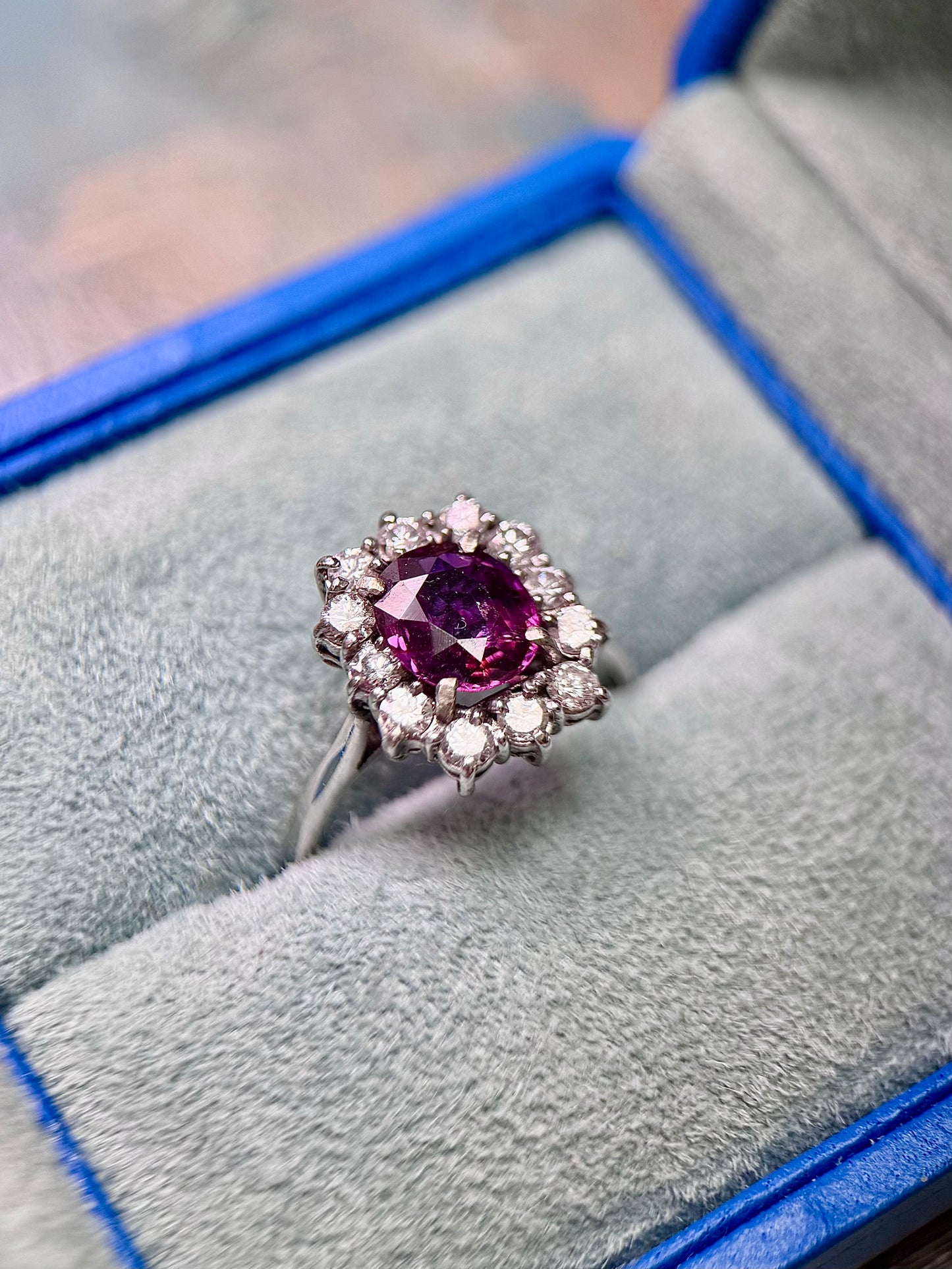 Unheated Purple Burma Ruby and Diamond Ring