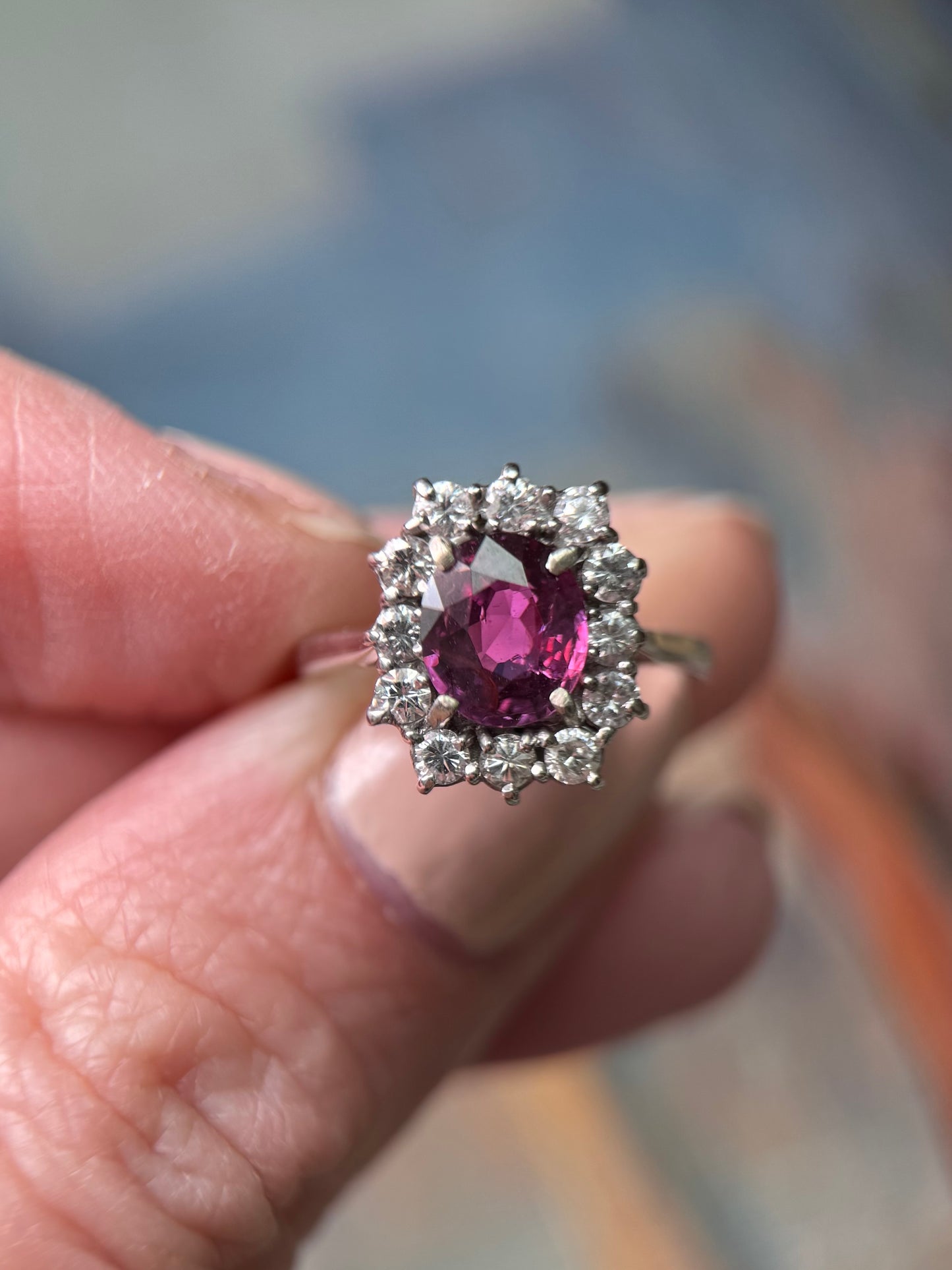 Unheated Purple Burma Ruby and Diamond Ring