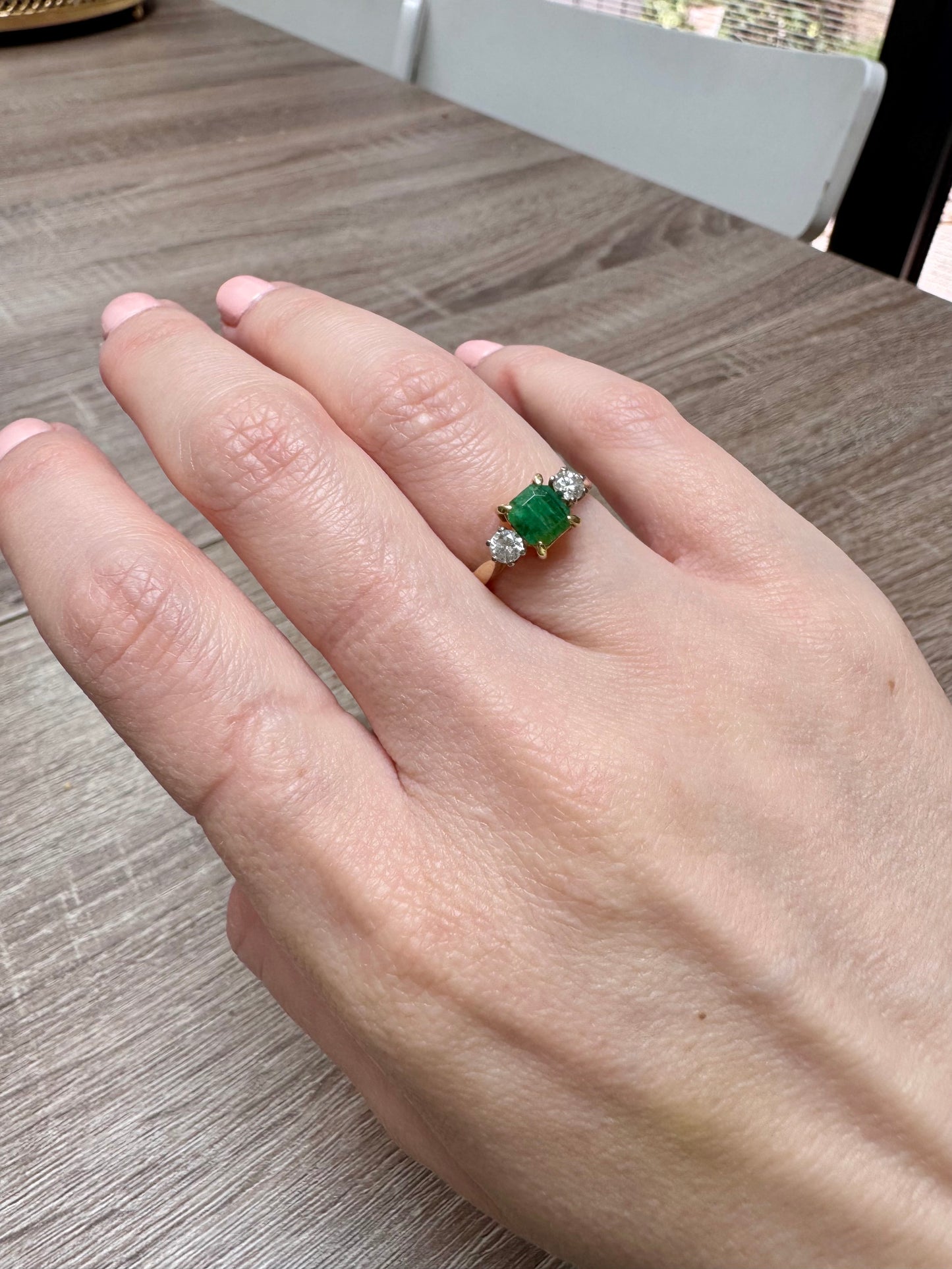 18ct Gold Emerald & Diamond Trilogy Ring