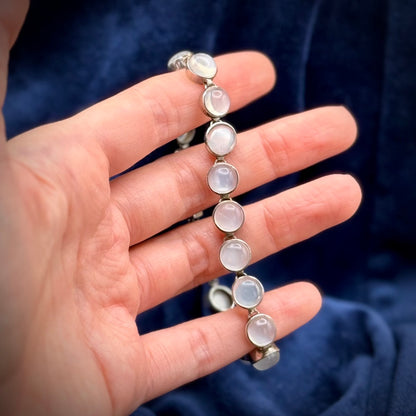 Shimmering Heavy Silver Moonstone Bracelet