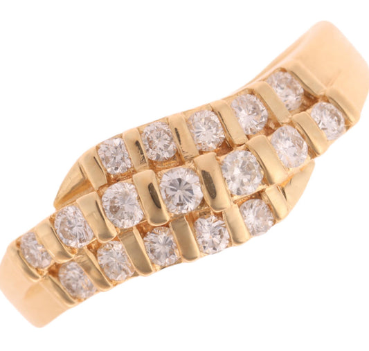 14 Carat Gold Triple Row Diamond Ring