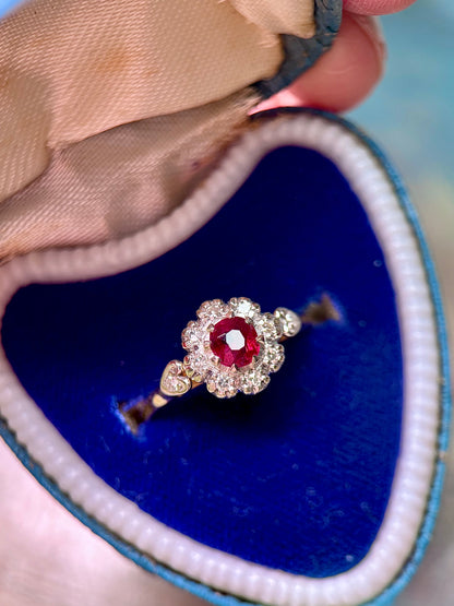 18ct Gold Ruby & Diamond “Heart” Cluster Ring
