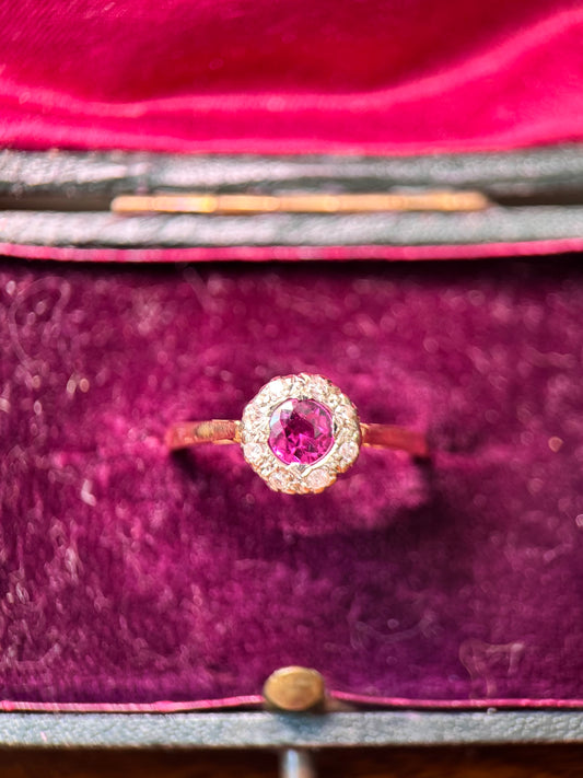 18 Carat Gold Pink Tourmaline & Diamond Cluster Ring