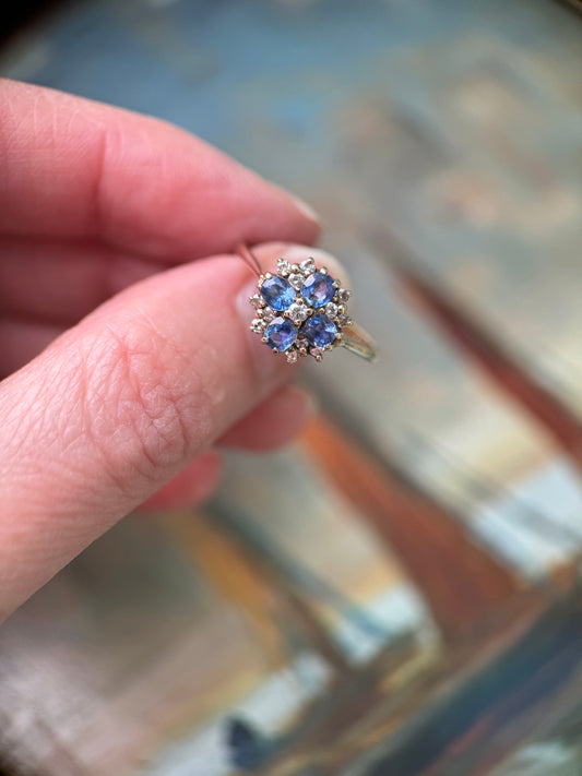 9ct Gold Sapphire & Diamond Cluster Ring