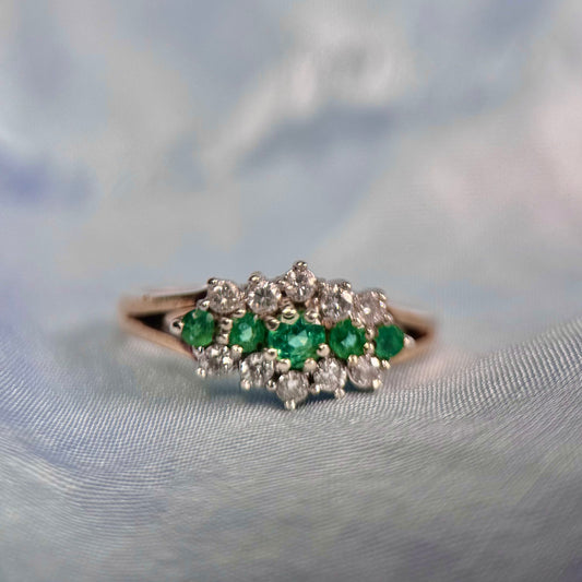 9 Carat Gold 3 Row Emerald & Diamond Ring