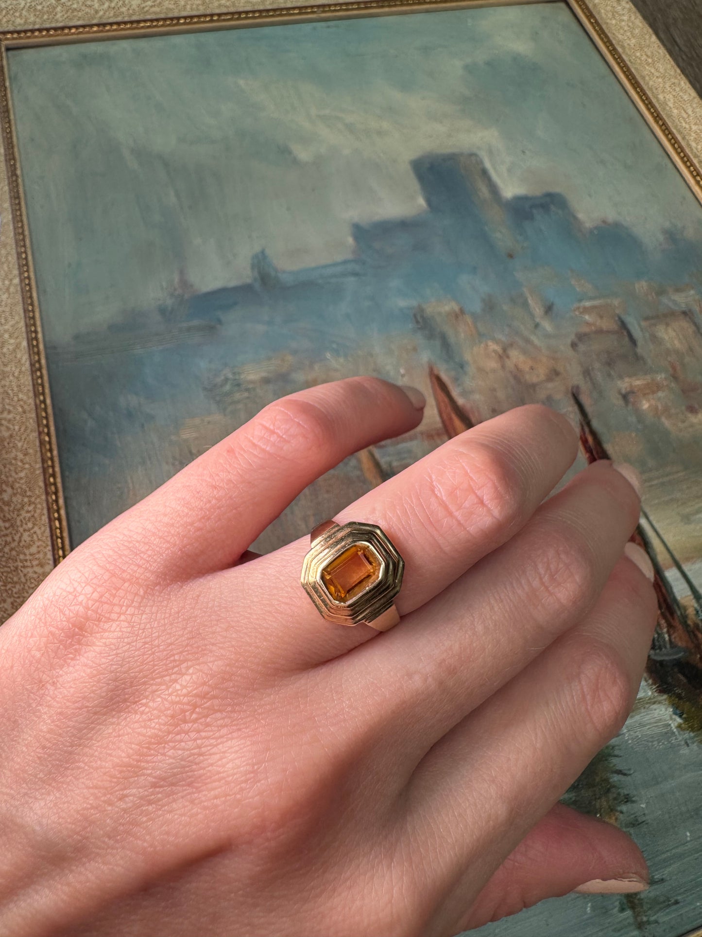 9ct Gold Rectangular Citrine Ring