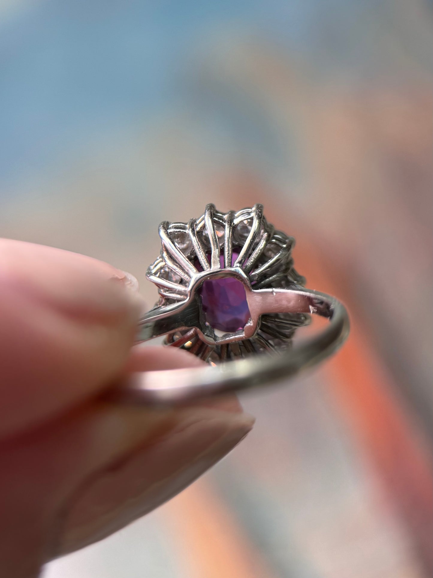 Unheated Purple Burma Ruby and Diamond Ring