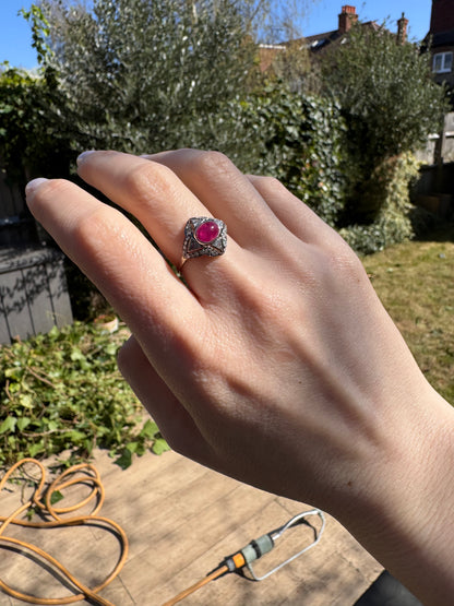 Ruby & Diamond Antique Star Themed Art Deco Ring