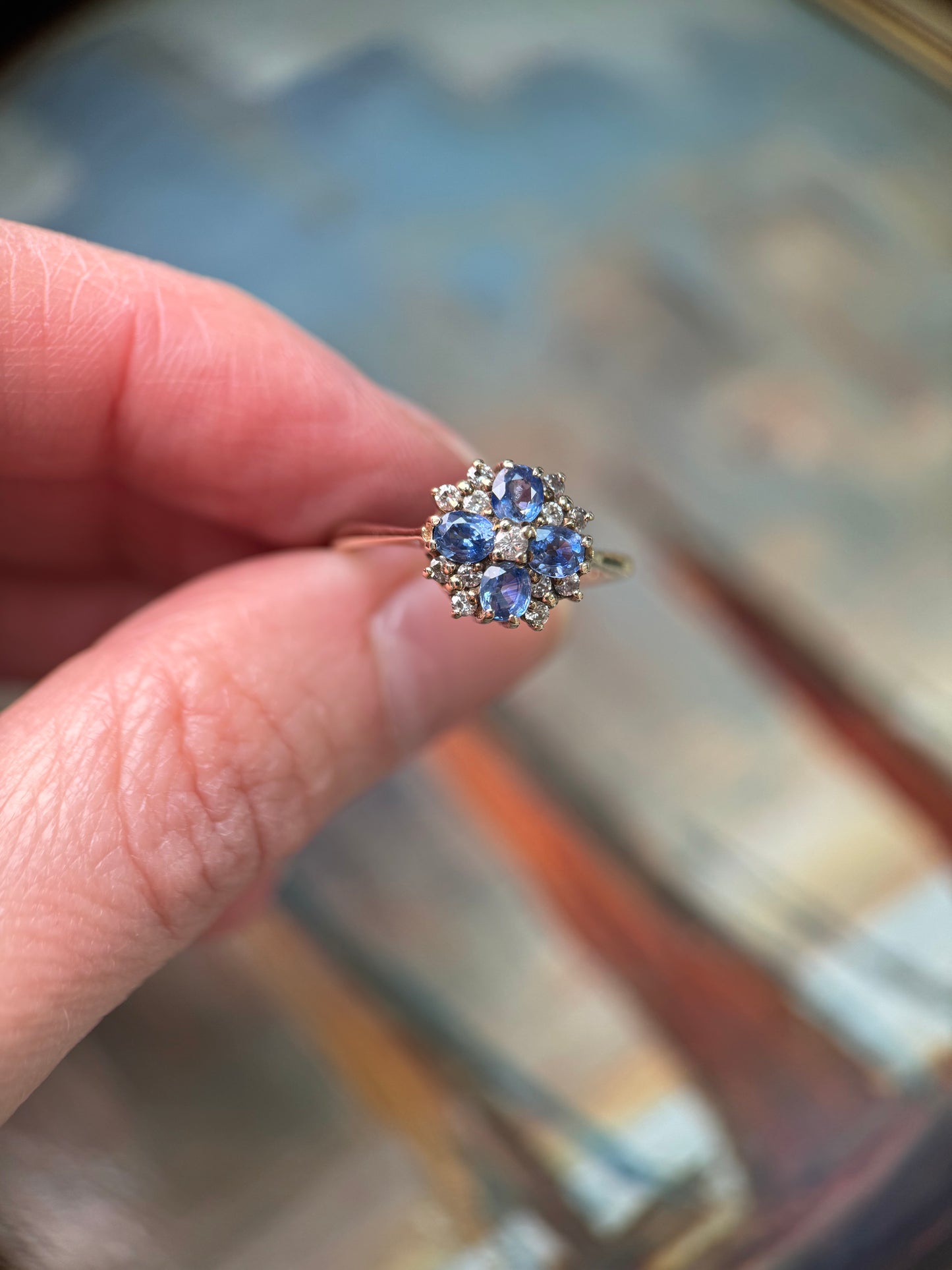 9ct Gold Sapphire & Diamond Cluster Ring