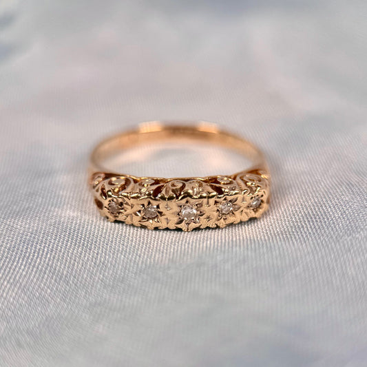 9 Carat Gold Vintage Celestial Diamond Gold Ring