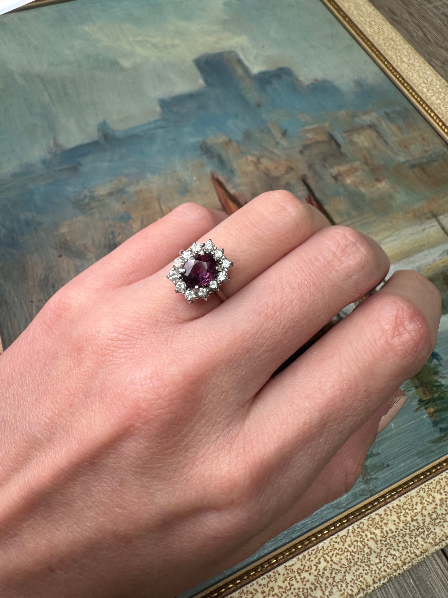 Unheated Purple Burma Ruby and Diamond Ring