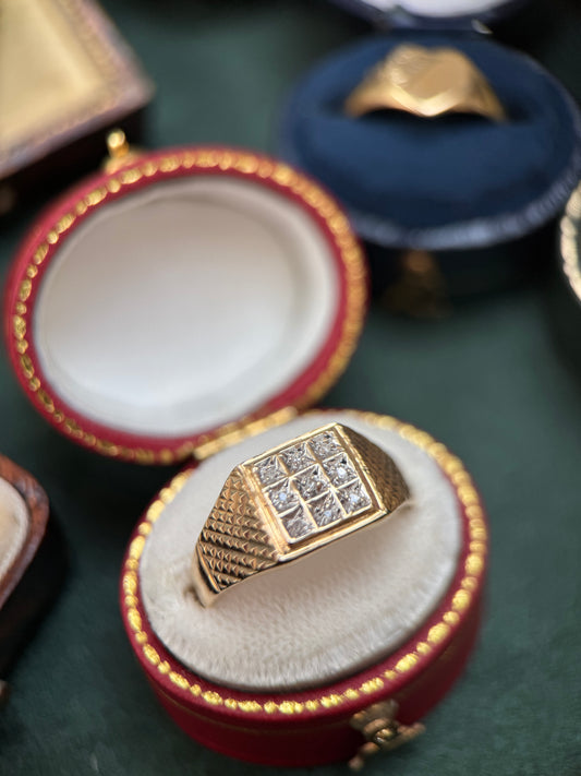 9ct Gold 3 Row Diamond Signet Ring