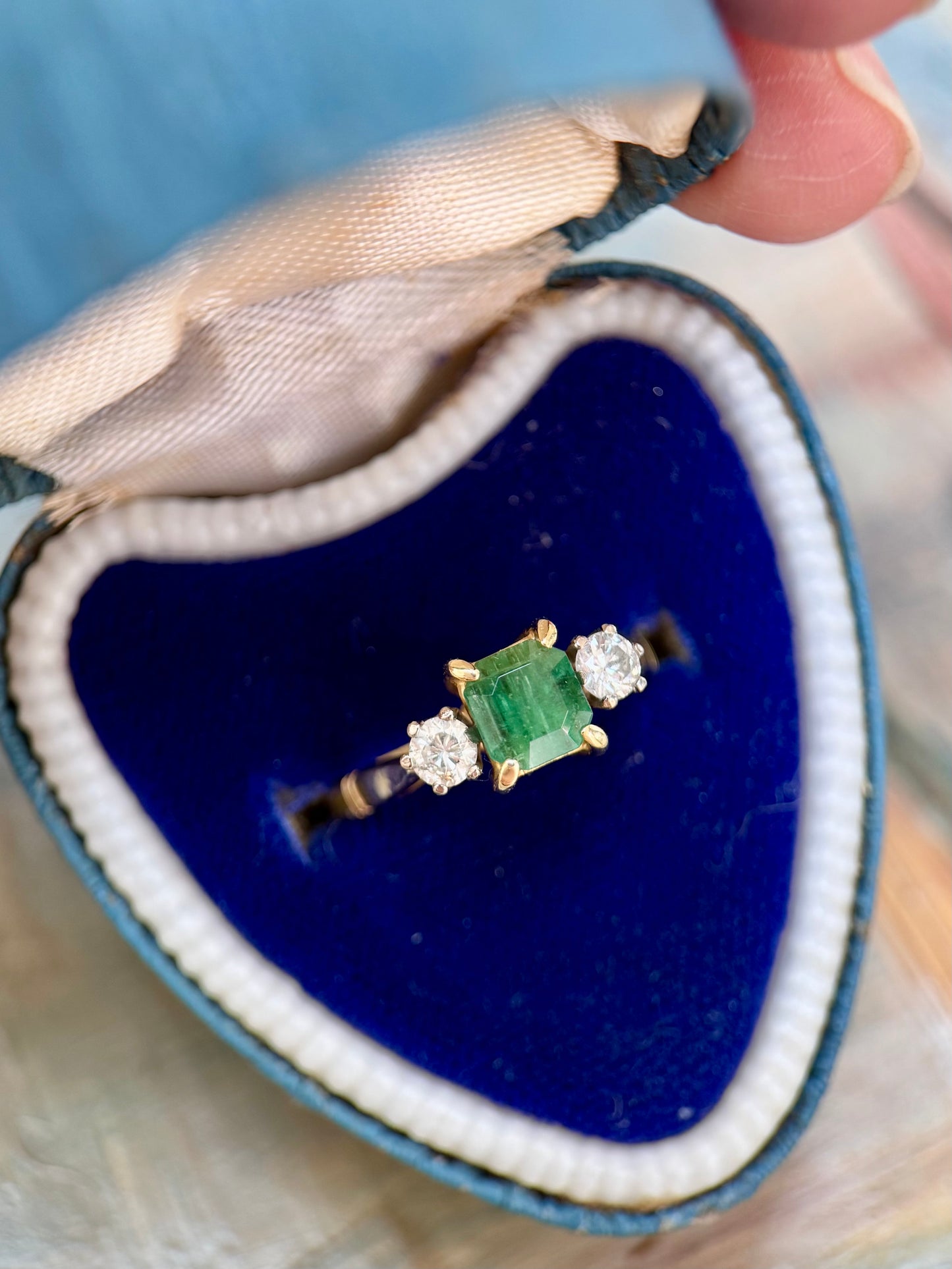 18ct Gold Emerald & Diamond Trilogy Ring