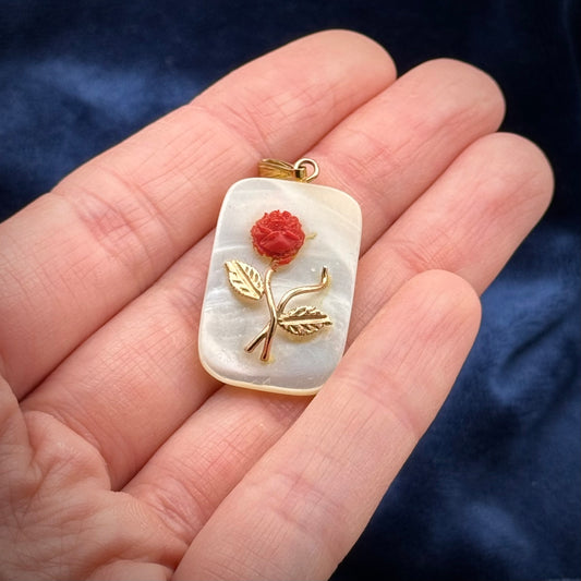 Mother of Pearl Pendant with 18K Gold Rose Flower (Pendant only)