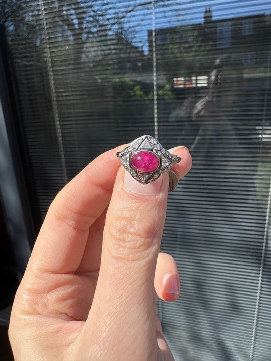 Ruby & Diamond Antique Star Themed Art Deco Ring