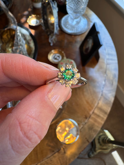 Emerald & Diamond Flower Cluster Ring