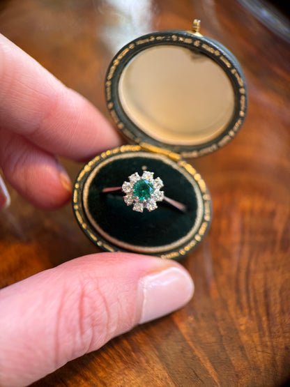 Emerald & Diamond Flower Cluster Ring