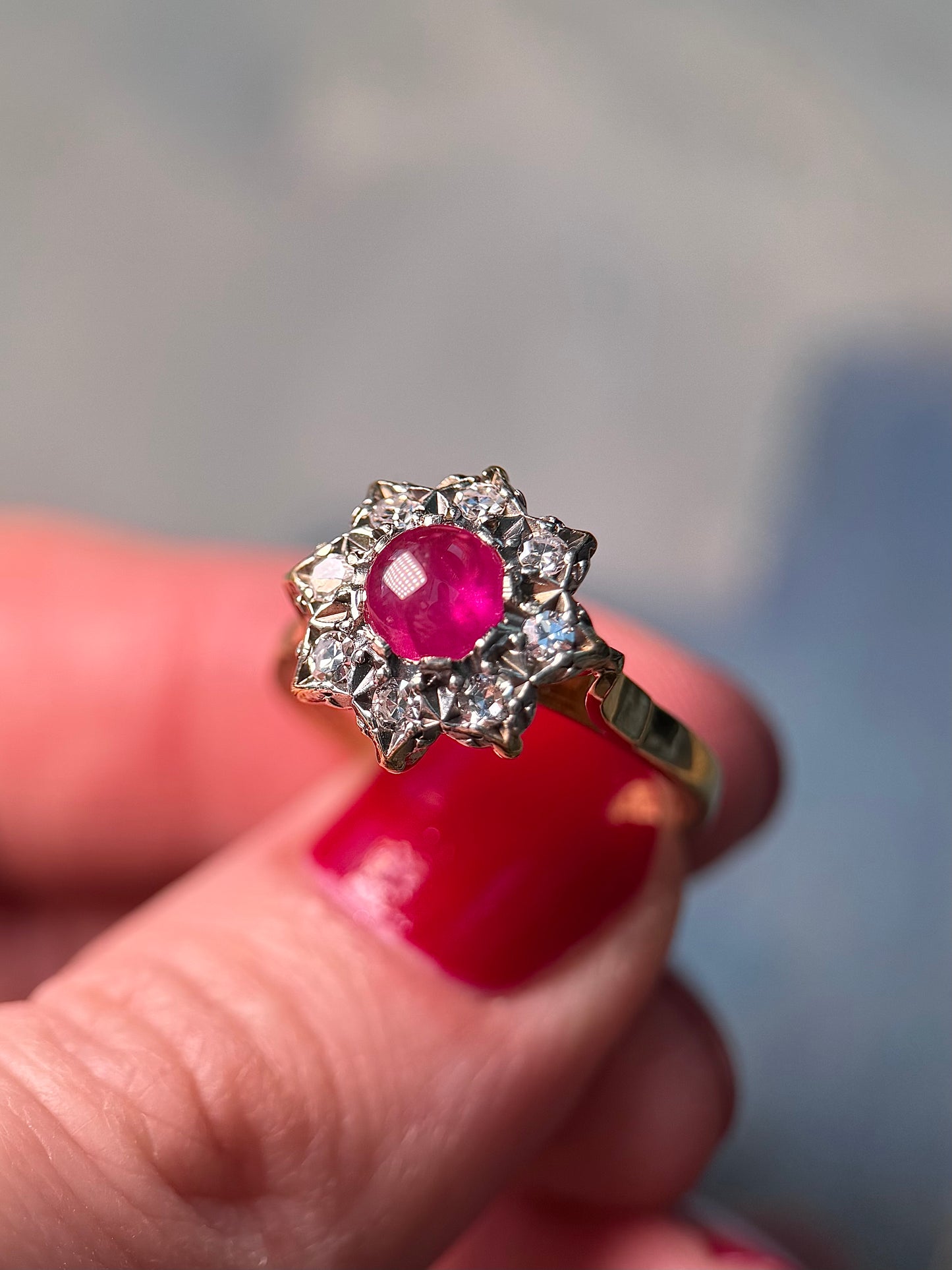 Ruby and Diamond Cluster Ring