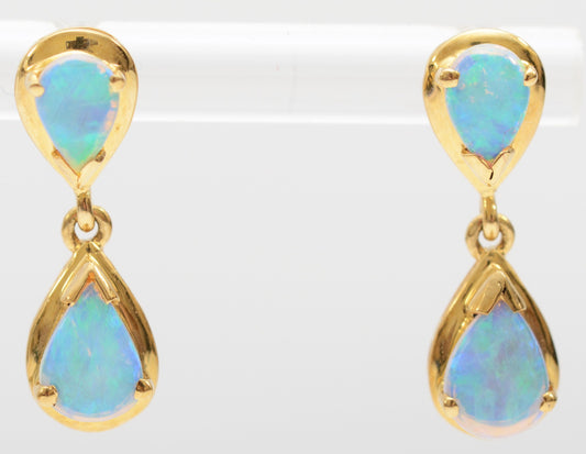 18 Carat Gold Black Opal Drop Earrings