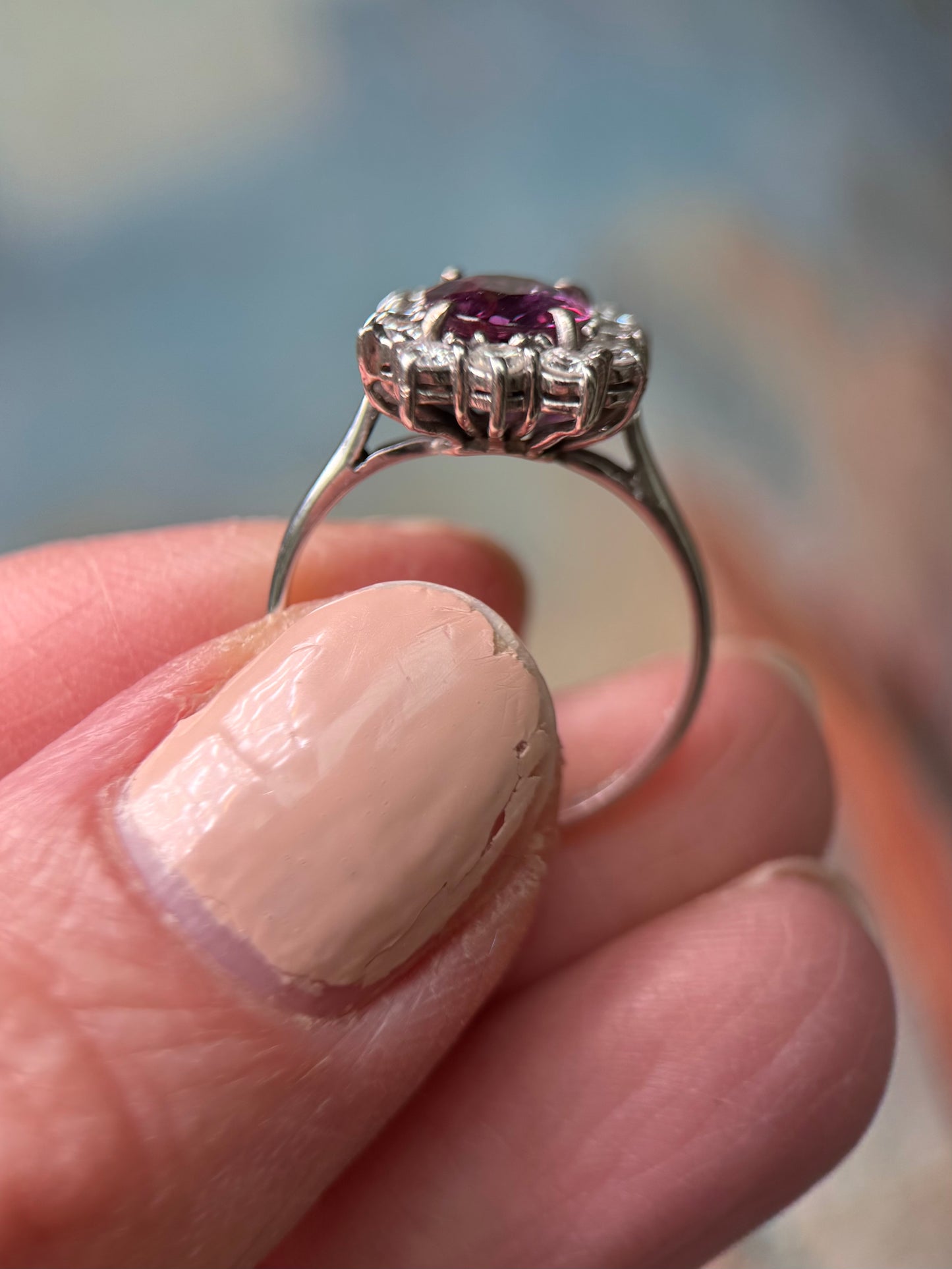 Unheated Purple Burma Ruby and Diamond Ring
