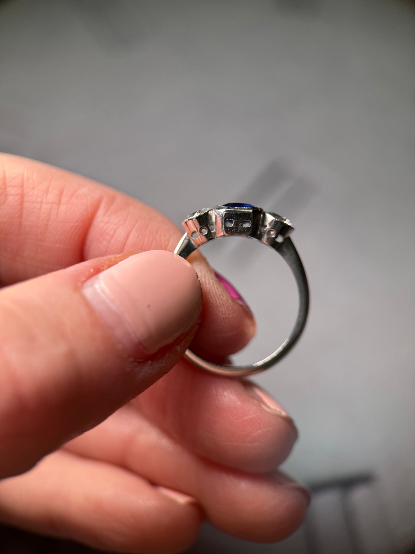 Unheated Royal Blue Burma Sapphire & Diamond Trilogy Ring