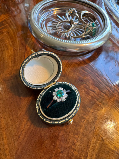 Emerald & Diamond Flower Cluster Ring
