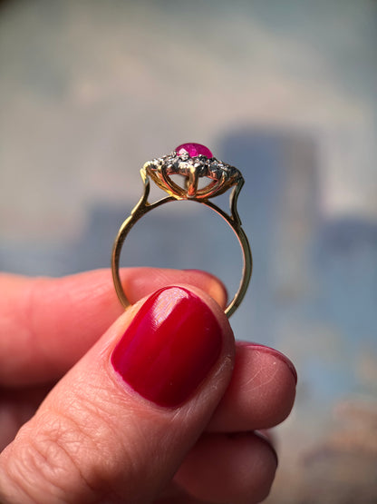Ruby and Diamond Cluster Ring