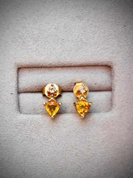 9ct Citrine & White Gemstone Earrings