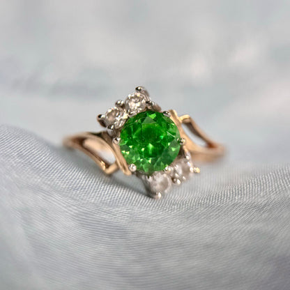 14 Carat Gold Tsavorite Garnet & White Sapphire Ring