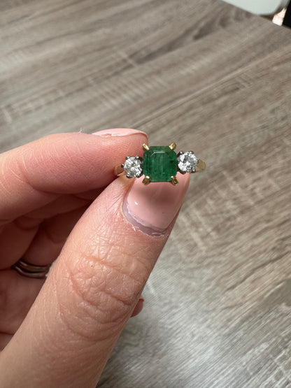 18ct Gold Emerald & Diamond Trilogy Ring