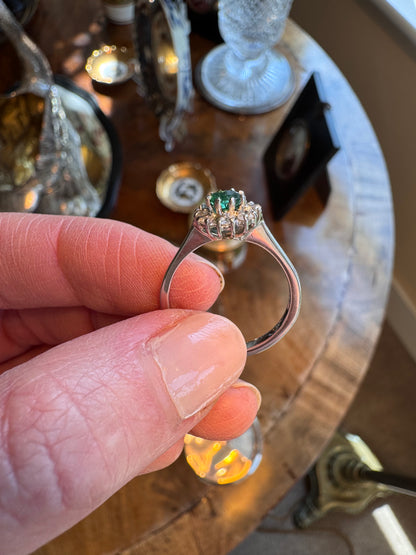 Emerald & Diamond Flower Cluster Ring