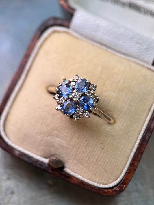 9ct Gold Sapphire & Diamond Cluster Ring