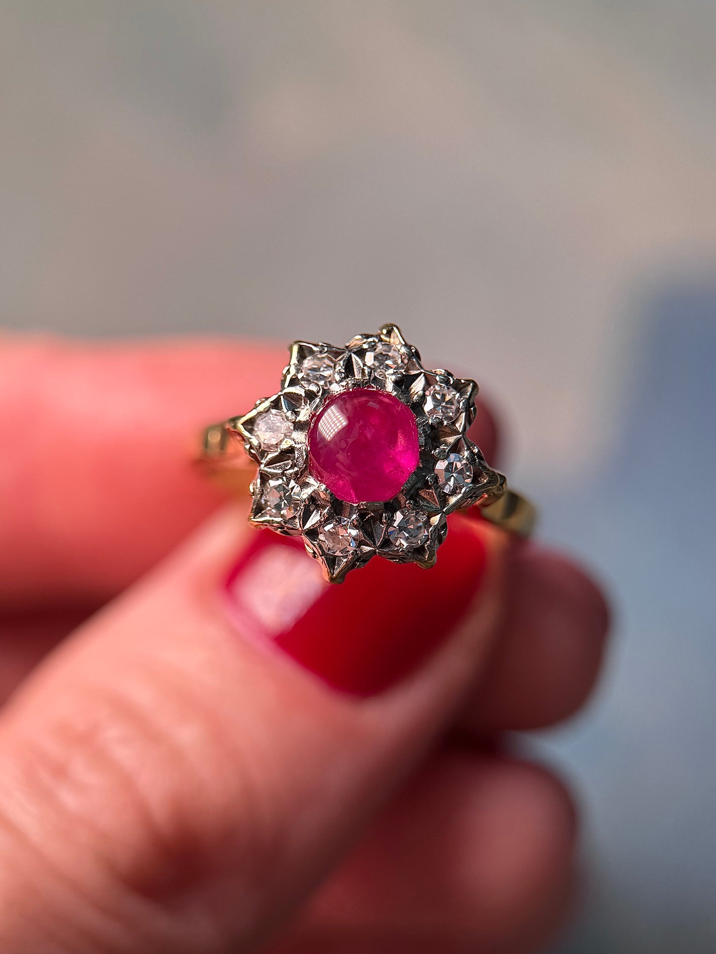 Ruby and Diamond Cluster Ring