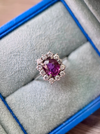 Unheated Purple Burma Ruby and Diamond Ring