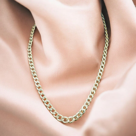 Solid 9K Gold Curb Link Chain Necklace