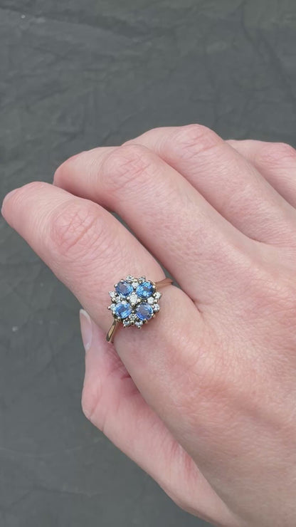 9ct Gold Sapphire & Diamond Cluster Ring