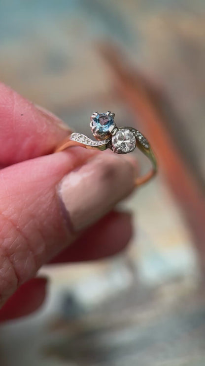 Aquamarine & Diamond Crossover Ring