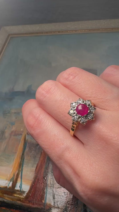 Ruby and Diamond Cluster Ring