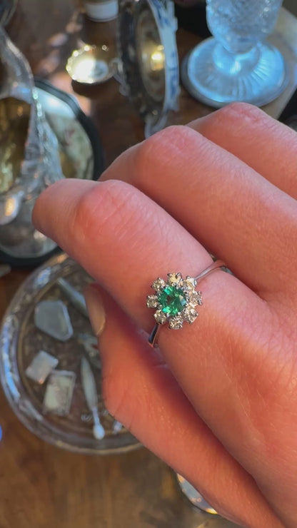 Emerald & Diamond Flower Cluster Ring