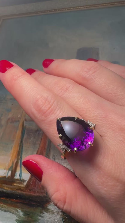 Large Amethyst and Diamond Cocktail Ring