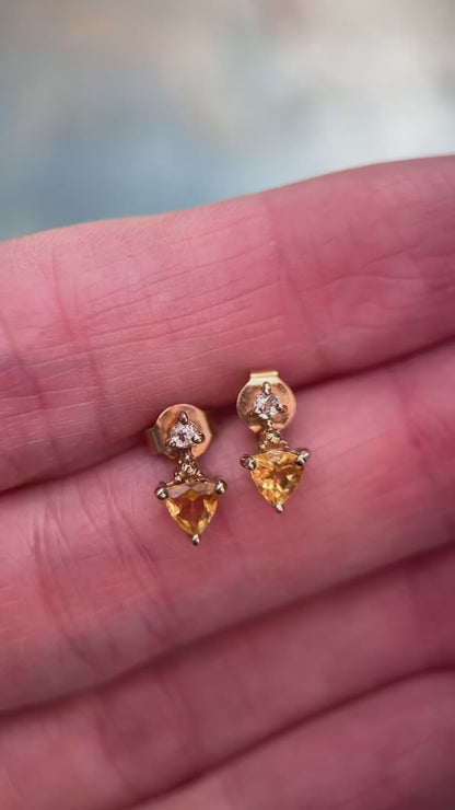 9ct Citrine & White Gemstone Earrings