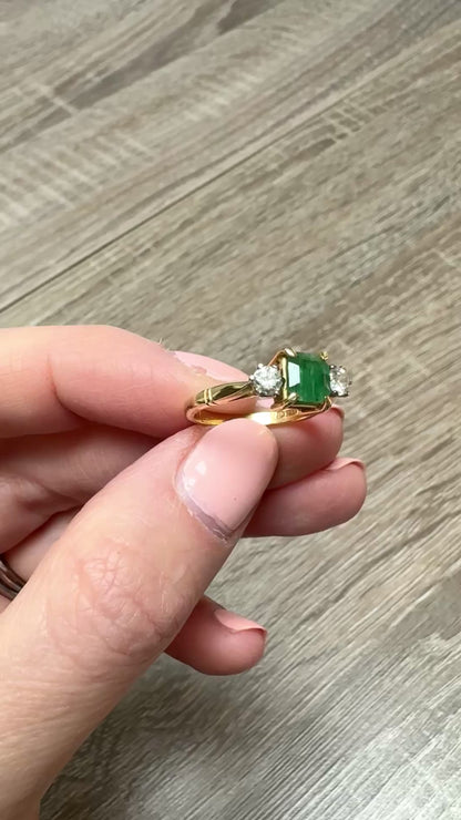 18ct Gold Emerald & Diamond Trilogy Ring
