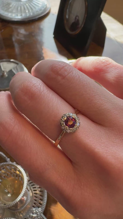 18ct Gold Pink Tourmaline & Diamond Cluster Ring