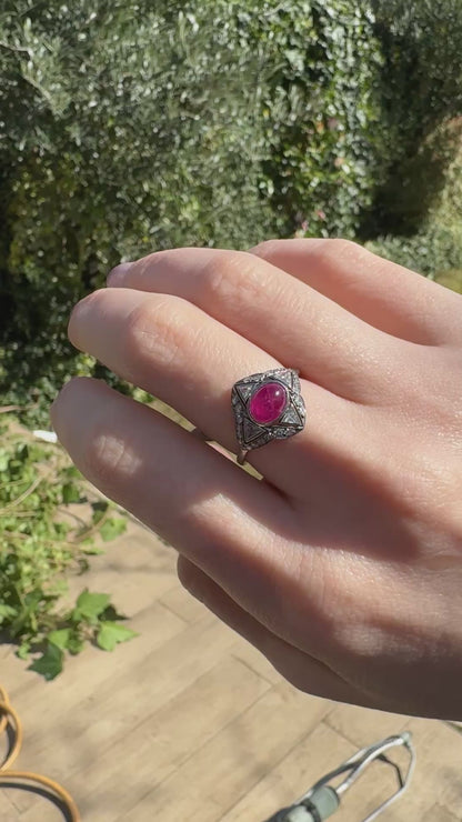 Ruby & Diamond Antique Star Themed Art Deco Ring
