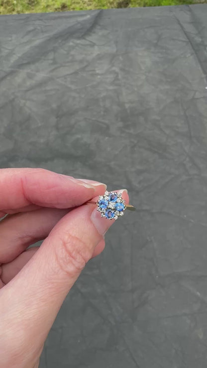 9ct Gold Sapphire & Diamond Cluster Ring