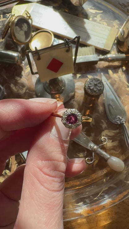 18ct Gold Pink Tourmaline & Diamond Cluster Ring