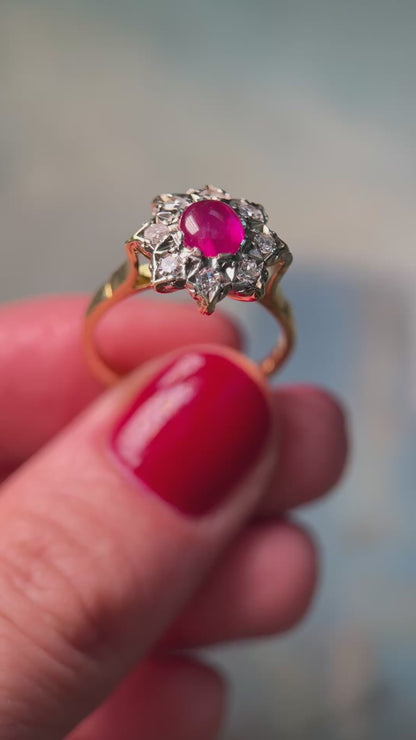 Ruby and Diamond Cluster Ring