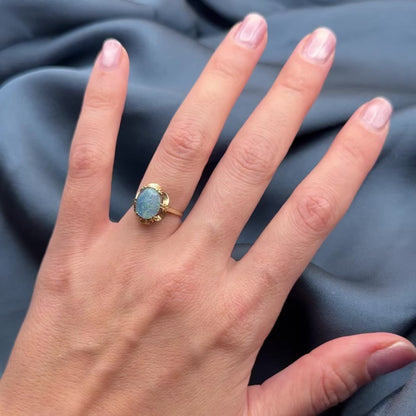 9 Carat Gold Light Blue Opal Triplet Ring